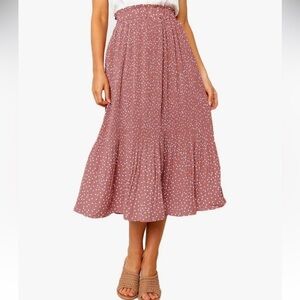 EXLURA Womens High Waist Polka Dot Pleated Skirt Midi Swing with Pockets Sz S